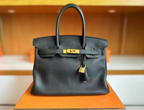 H Factory Bags Birkin Swift Leather CK89 Black Gold Hardware 30cm Full Handmade