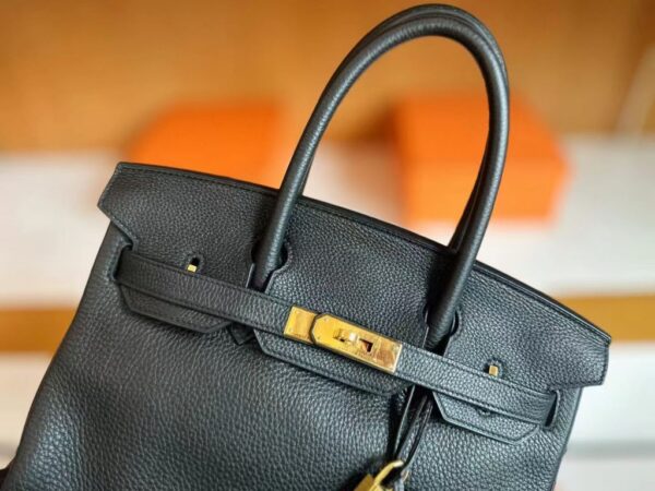 H Factory Bags Birkin Swift Leather CK89 Black Gold Hardware 30cm Full Handmade
