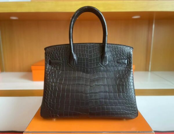 H Factory Bags Birkin Matte Crocodile CK89 Black Gold Hardware 30cm Full Handmade
