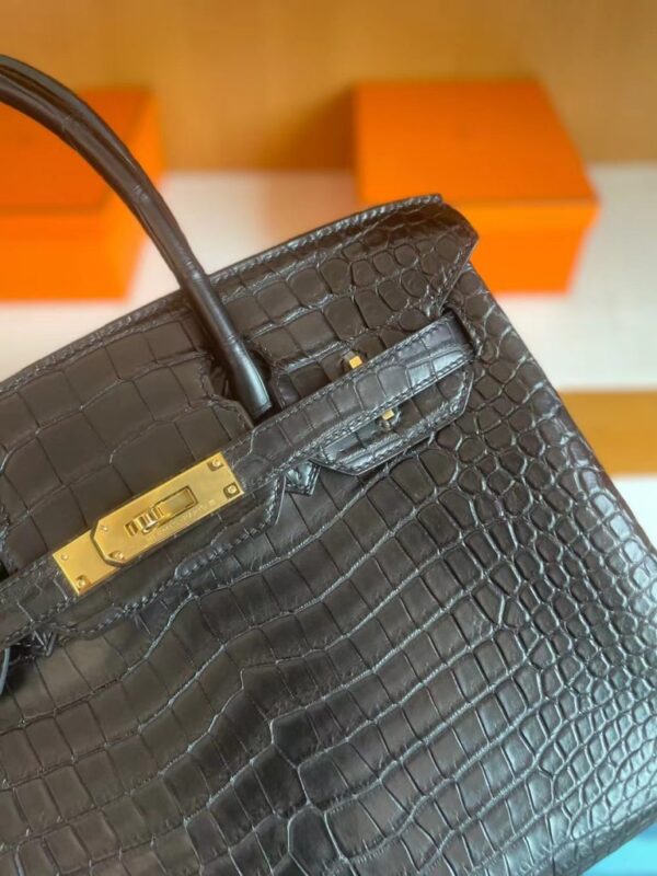 H Factory Bags Birkin Matte Crocodile CK89 Black Gold Hardware 30cm Full Handmade