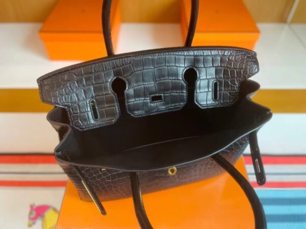 H Factory Bags Birkin Matte Crocodile CK89 Black Gold Hardware 30cm Full Handmade