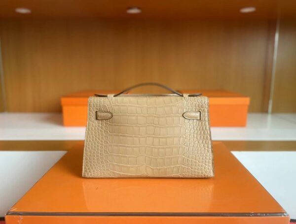 H Factory Bags Mini Kelly Pochette Matte Alligator Crocodile 0M Tea Khaki Gold Hardware 22cm Full Handmade