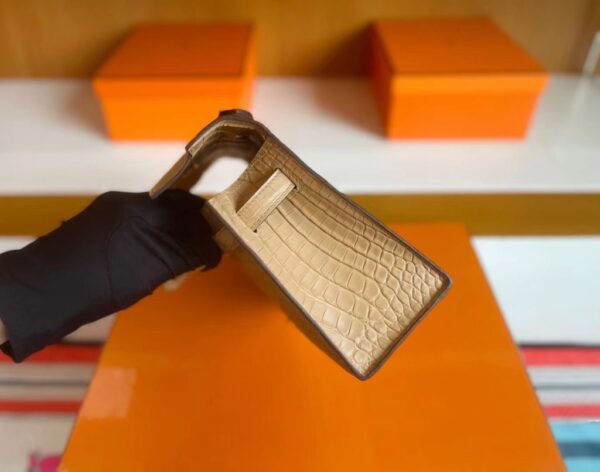 H Factory Bags Mini Kelly Pochette Matte Alligator Crocodile 0M Tea Khaki Gold Hardware 22cm Full Handmade