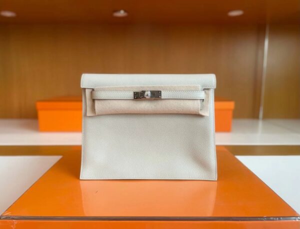 H Factory Bags Kelly Danse Evercolor Leather CK80 Pearl Grey Silver Hardware 22cm Full Handmade