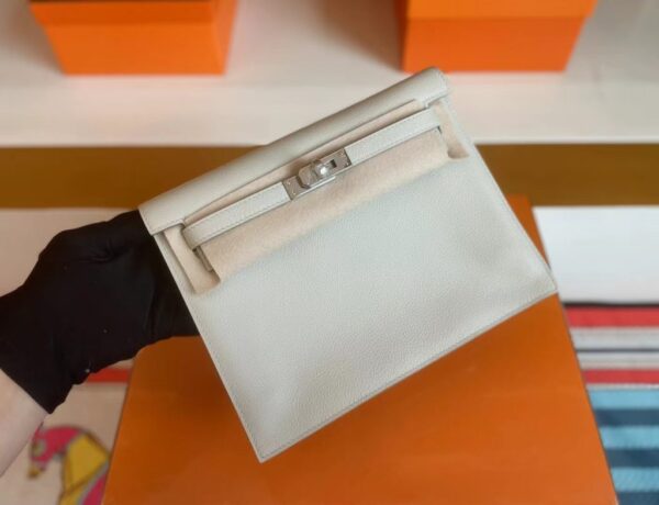 H Factory Bags Kelly Danse Evercolor Leather CK80 Pearl Grey Silver Hardware 22cm Full Handmade