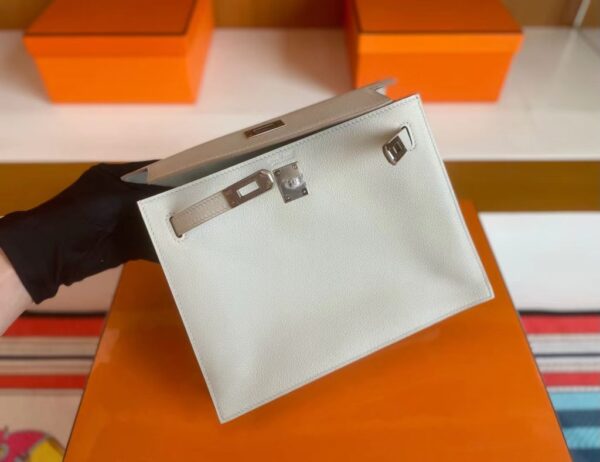 H Factory Bags Kelly Danse Evercolor Leather CK80 Pearl Grey Silver Hardware 22cm Full Handmade
