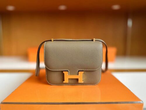 H Factory Bags Mini Constance Epsom Leather Etoupe Grey 18cm Gold Hardware Full Handmade