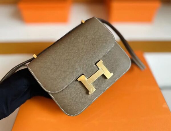 H Factory Bags Mini Constance Epsom Leather Etoupe Grey 18cm Gold Hardware Full Handmade