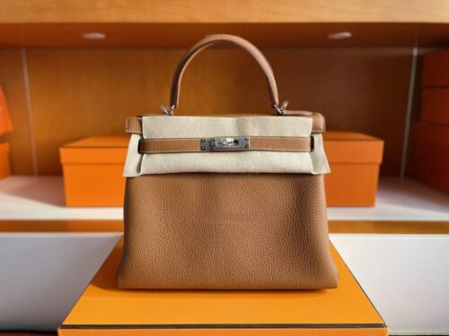 H Factory Bags Kelly Togo Leather Ck37 Golden Brown Silver Hardware 28cm Full Handmade Phw