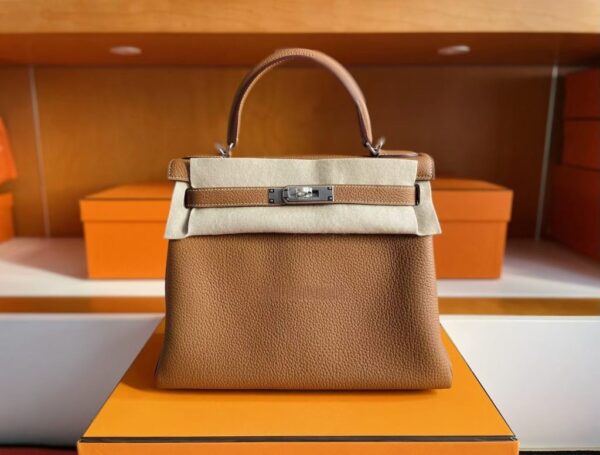 H Factory Bags Kelly Togo Leather Ck37 Golden Brown Silver Hardware 28cm Full Handmade Phw