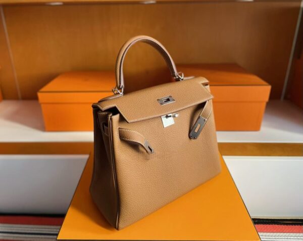 H Factory Bags Kelly Togo Leather Ck37 Golden Brown Silver Hardware 28cm Full Handmade Phw