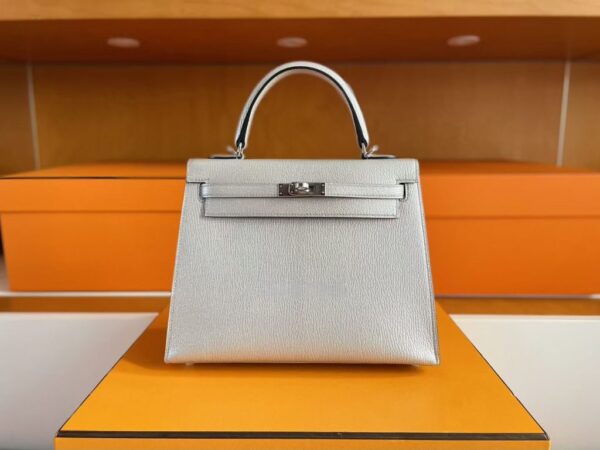 H Factory Bags Kelly Chever Leather Ck10 Cream White Silver Hardware 25cm Full Handmade Phw