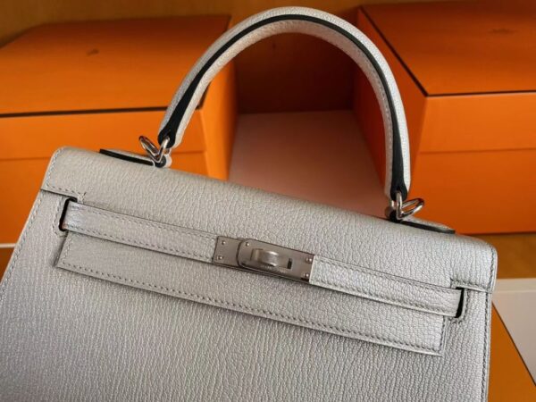 H Factory Bags Kelly Chever Leather Ck10 Cream White Silver Hardware 25cm Full Handmade Phw