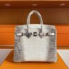 H Factory Bags Birkin Matte Crocodile Leather Himalaya Silver Hardware 25cm Full Handmade Phw