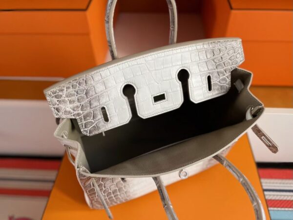 H Factory Bags Birkin Matte Crocodile Leather Himalaya Silver Hardware 25cm Full Handmade Phw