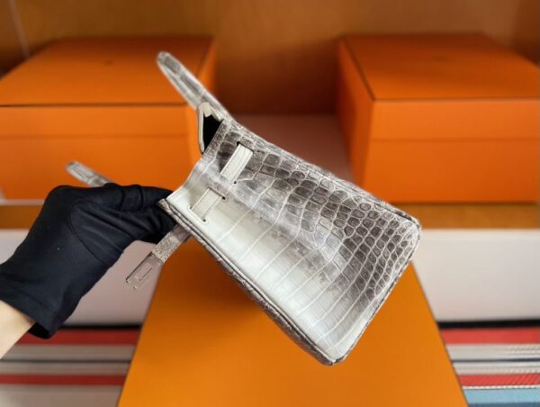 H Factory Bags Birkin Matte Crocodile Leather Himalaya Silver Hardware 25cm Full Handmade Phw