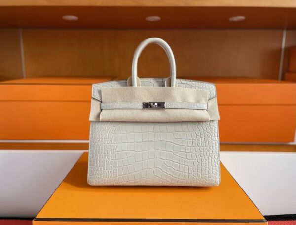 H Factory Bags Birkin Matte Alligator Crocodile Cream White Silver Hardware 20cm Full Handmade Phw