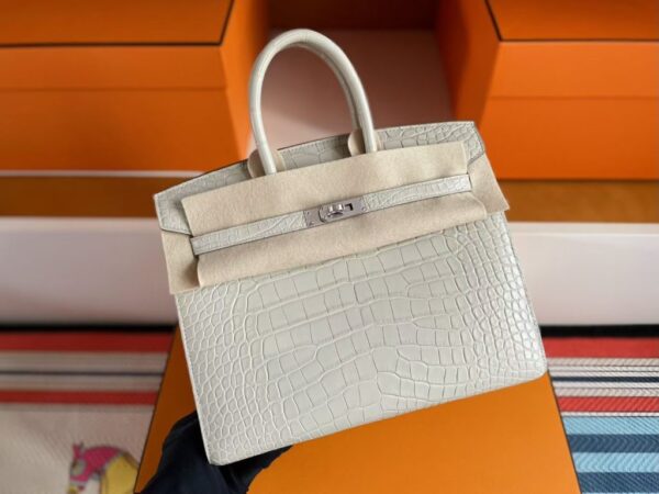 H Factory Bags Birkin Matte Alligator Crocodile Cream White Silver Hardware 20cm Full Handmade Phw