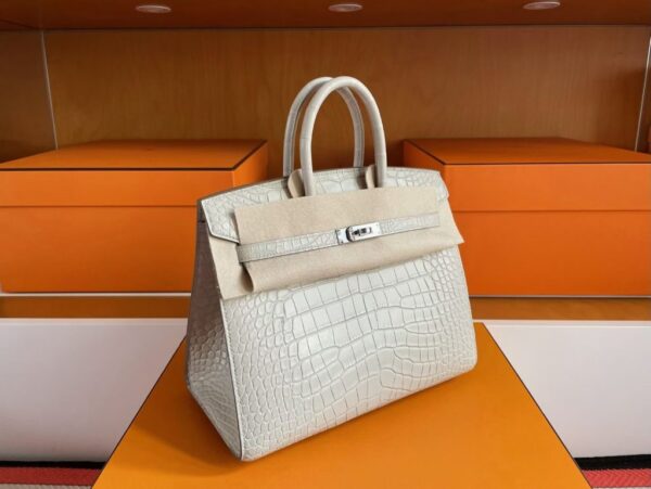 H Factory Bags Birkin Matte Alligator Crocodile Cream White Silver Hardware 20cm Full Handmade Phw