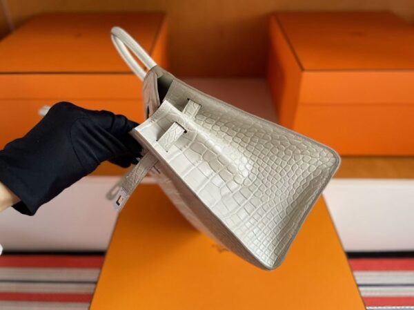 H Factory Bags Birkin Matte Alligator Crocodile Cream White Silver Hardware 20cm Full Handmade Phw