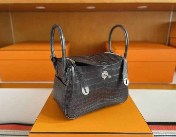 H Factory Bags Lindy Matte Niloticus Crocodile Deep Grey Silver Hardware 26cm Full Handmade Phw