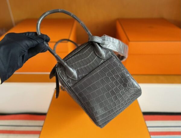 H Factory Bags Lindy Matte Niloticus Crocodile Deep Grey Silver Hardware 26cm Full Handmade Phw