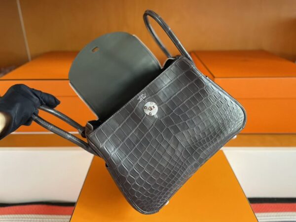 H Factory Bags Lindy Matte Niloticus Crocodile Deep Grey Silver Hardware 26cm Full Handmade Phw