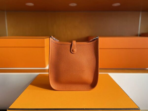 H Factory Bags Mini Evelyne Togo Leather Orange Silver Hardware 16cm Full Handmade