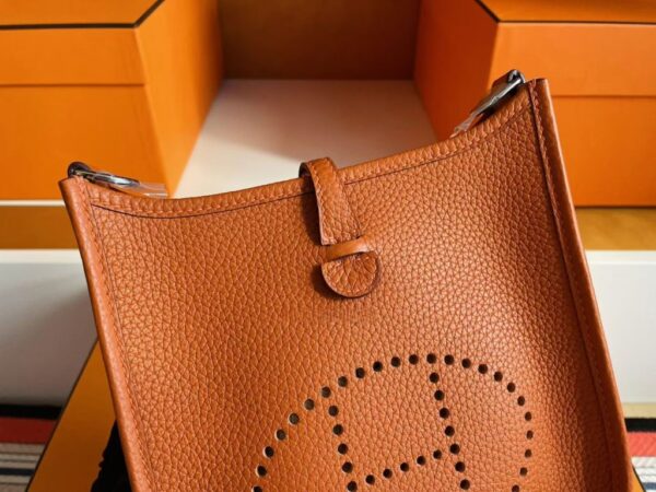 H Factory Bags Mini Evelyne Togo Leather Orange Silver Hardware 16cm Full Handmade