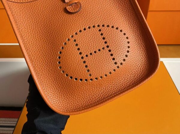 H Factory Bags Mini Evelyne Togo Leather Orange Silver Hardware 16cm Full Handmade