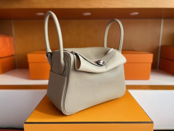 H Factory Bags Lindy Togo Leather Turtledove Grey Silver Hardware 26cm Full Handmade Phw