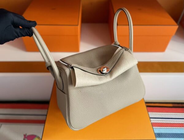 H Factory Bags Lindy Togo Leather Turtledove Grey Silver Hardware 26cm Full Handmade Phw