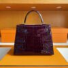 H Factory Bags Kelly Shiny Alligator Crocodile Deep Reddish Violet Silver Hardware 25cm Full Handmade Phw