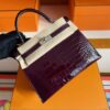 H Factory Bags Kelly Shiny Alligator Crocodile Deep Reddish Violet Silver Hardware 25cm Full Handmade Phw
