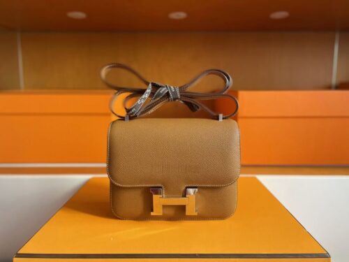 mmexport1760690641462-1024x769-1 H Factory Bags Constance Epsom Leather CK37 Golden Brown Silver Hardware 18cm Full Handmade
