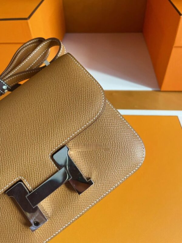 H Factory Bags Constance Epsom Leather CK37 Golden Brown Silver Hardware 18cm Full Handmade
