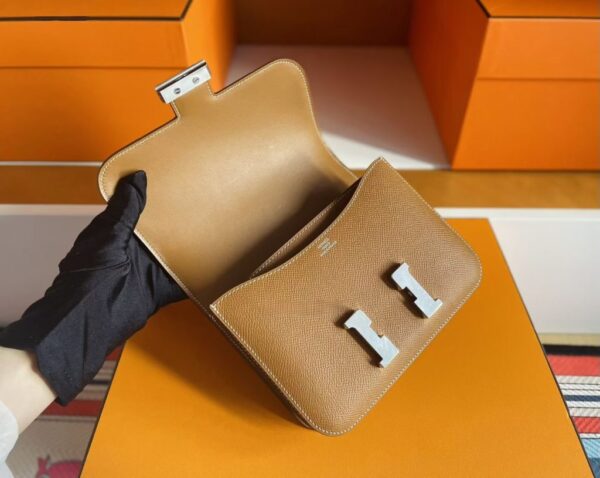 H Factory Bags Constance Epsom Leather CK37 Golden Brown Silver Hardware 18cm Full Handmade