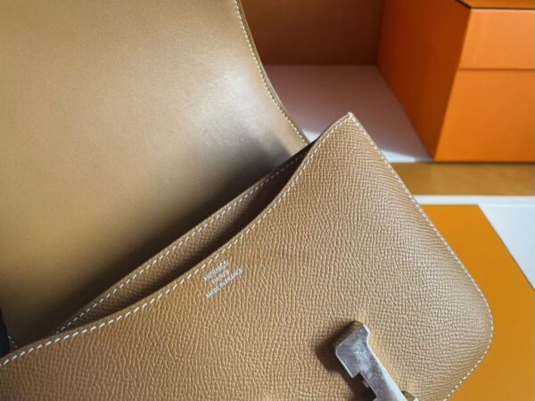 H Factory Bags Constance Epsom Leather CK37 Golden Brown Silver Hardware 18cm Full Handmade