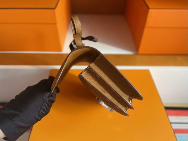 H Factory Bags Constance Epsom Leather CK37 Golden Brown Silver Hardware 18cm Full Handmade