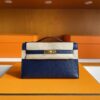 H Factory Bags Mini Kelly Pochette Ostrich Leather Deep Blue Gold Hardware 22cm Full Handmade