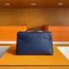 H Factory Bags Mini Kelly Pochette Ostrich Leather Deep Blue Gold Hardware 22cm Full Handmade