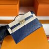H Factory Bags Mini Kelly Pochette Ostrich Leather Deep Blue Gold Hardware 22cm Full Handmade