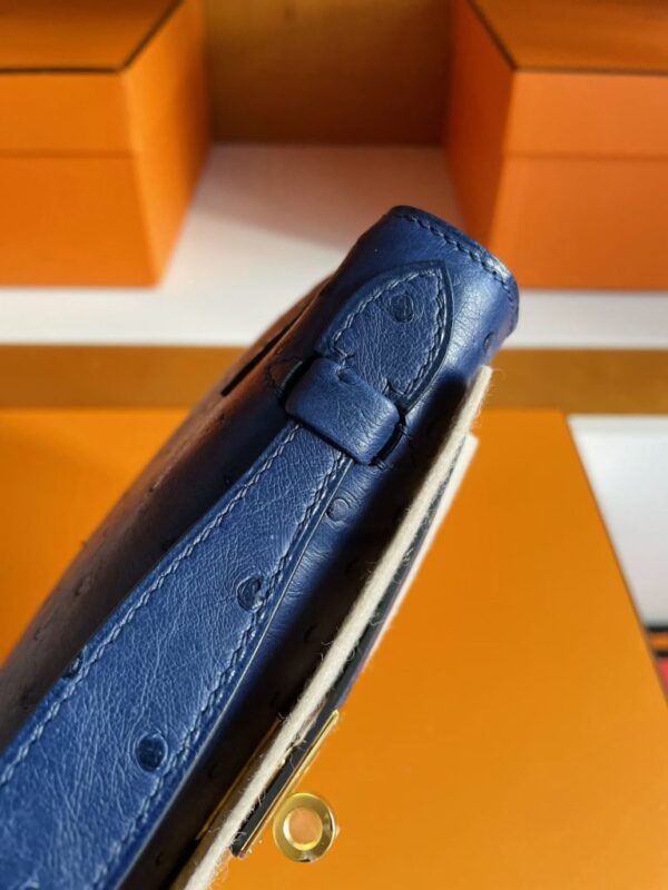 H Factory Bags Mini Kelly Pochette Ostrich Leather Deep Blue Gold Hardware 22cm Full Handmade