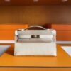 H Factory Bags Mini Kelly Pochette Ostrich Leather Cream White Silver Hardware 22cm Full Handmade