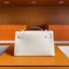 H Factory Bags Mini Kelly Pochette Ostrich Leather Cream White Silver Hardware 22cm Full Handmade