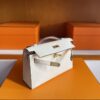 H Factory Bags Mini Kelly Pochette Ostrich Leather Cream White Silver Hardware 22cm Full Handmade