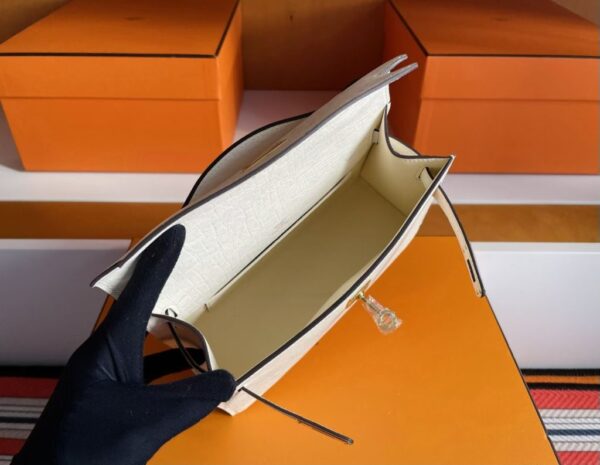 H Factory Bags Mini Kelly Pochette Ostrich Leather Cream White Silver Hardware 22cm Full Handmade