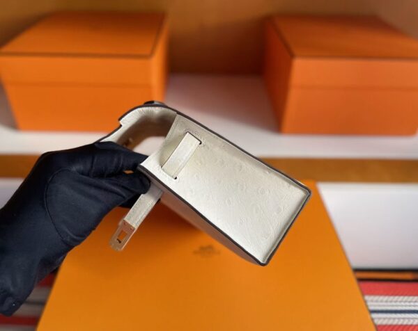 H Factory Bags Mini Kelly Pochette Ostrich Leather Cream White Silver Hardware 22cm Full Handmade