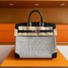 H Factory Bags Birkin Canvas & Swift Leather Black 01 Silver Hardware 25cm Full Handmade
