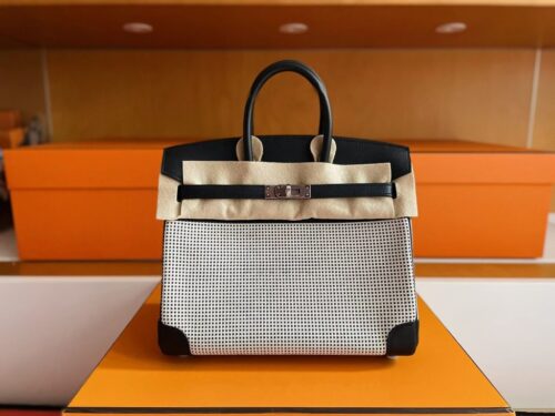 mmexport1761356873978-1024x768-1 H Factory Bags Birkin Canvas & Swift Leather Black 01 Silver Hardware 25cm Full Handmade
